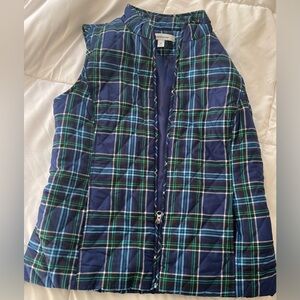 Croft & Barrow Plaid Quilted Vest Size Medium Jacket Fall Blue Green Outerwear